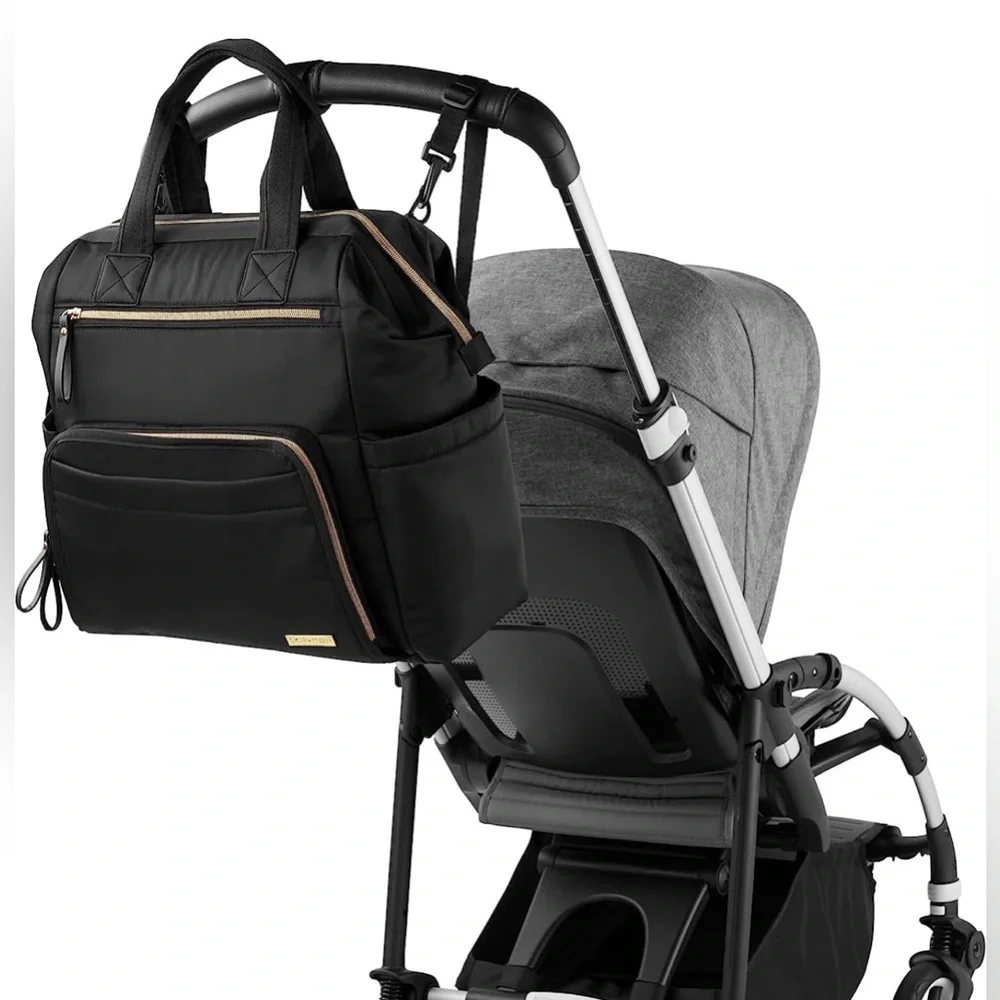 Skip Hop Diaper Bag Backpack: Mainframe Large Capacity, Black with Gold Trim